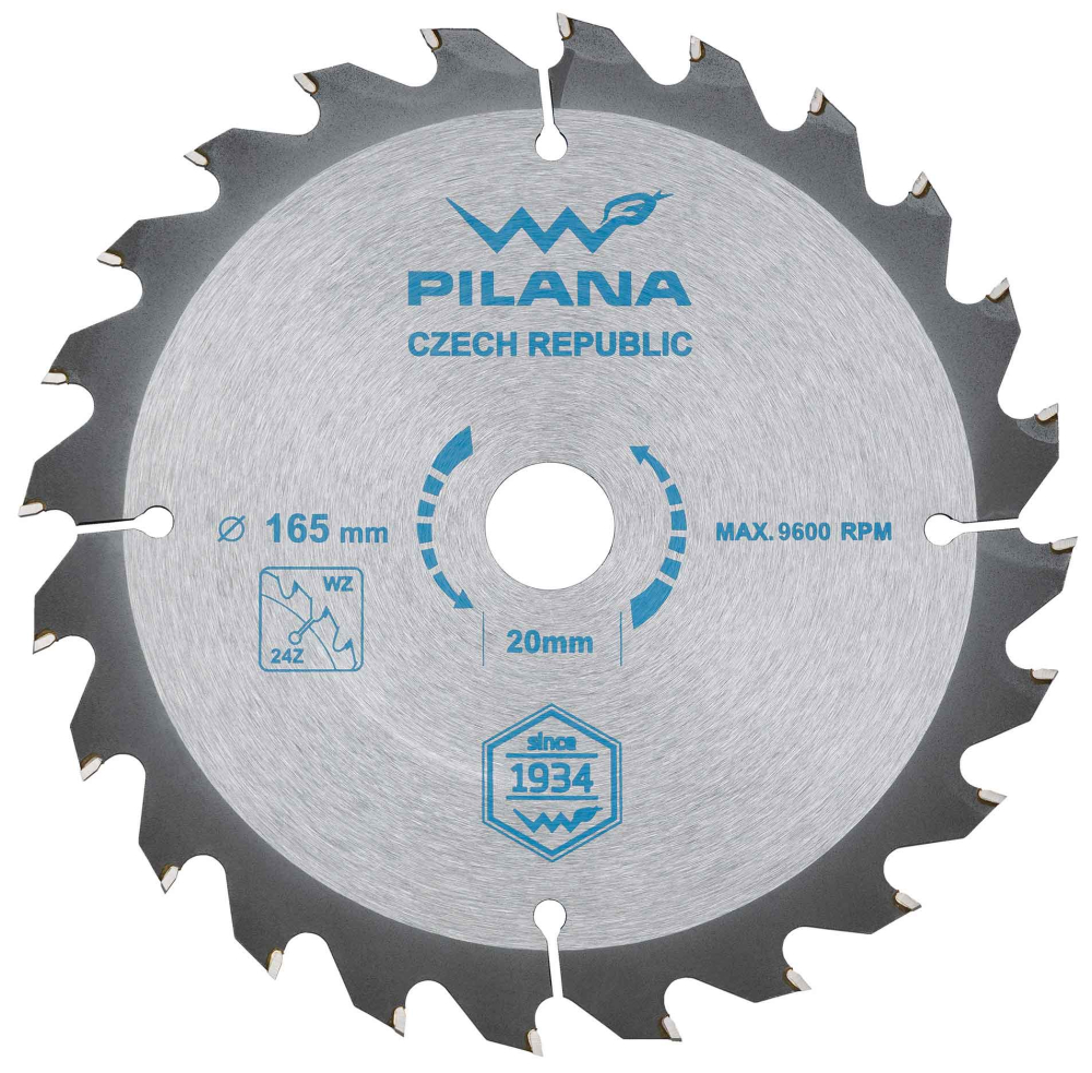 Pílový kotúč s SK plátkami 165x2,0x20 zuby 24 WZ, PILANA