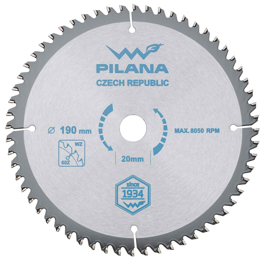 Pílový kotúč s SK plátkami 190x2,2x20 zuby 60 WZ, PILANA