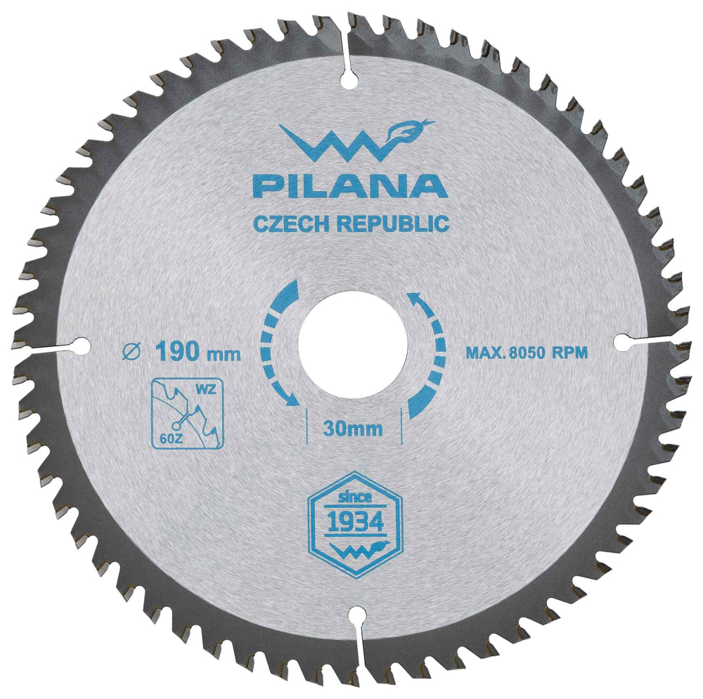 Pílový kotúč s SK plátkami 190x2,2x30 zuby 60 WZ, PILANA