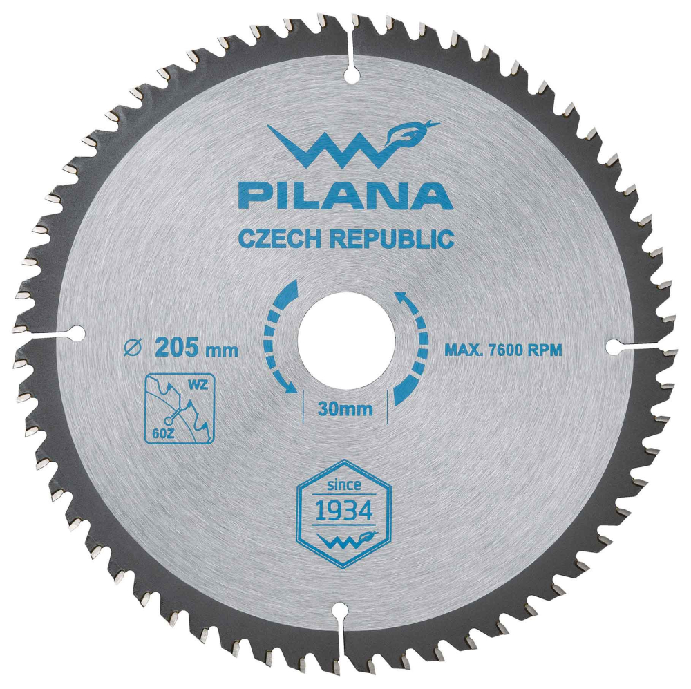 Pílový kotúč s SK plátkami 205x2,2x30 zuby 60 WZ, PILANA
