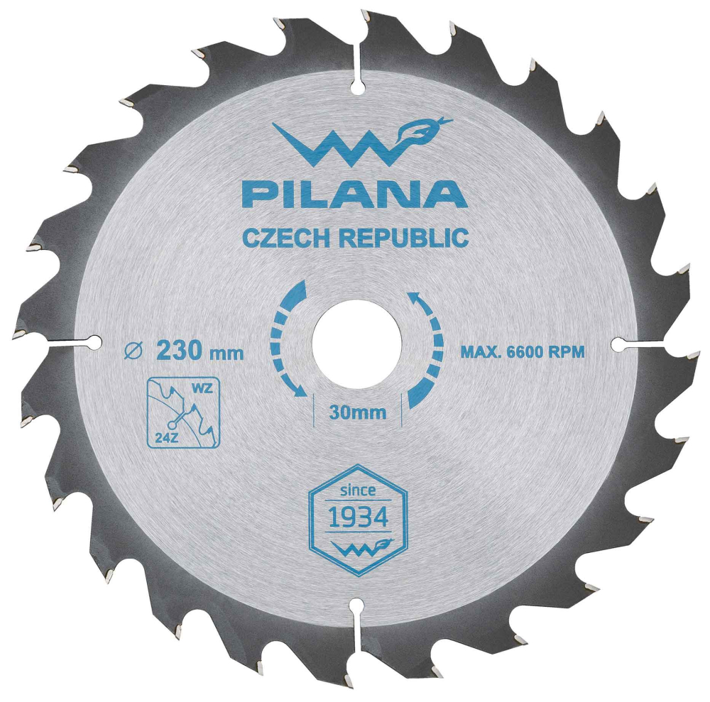 Pílový kotúč s SK plátkami 230x2,4x30 zuby 24 WZ, PILANA