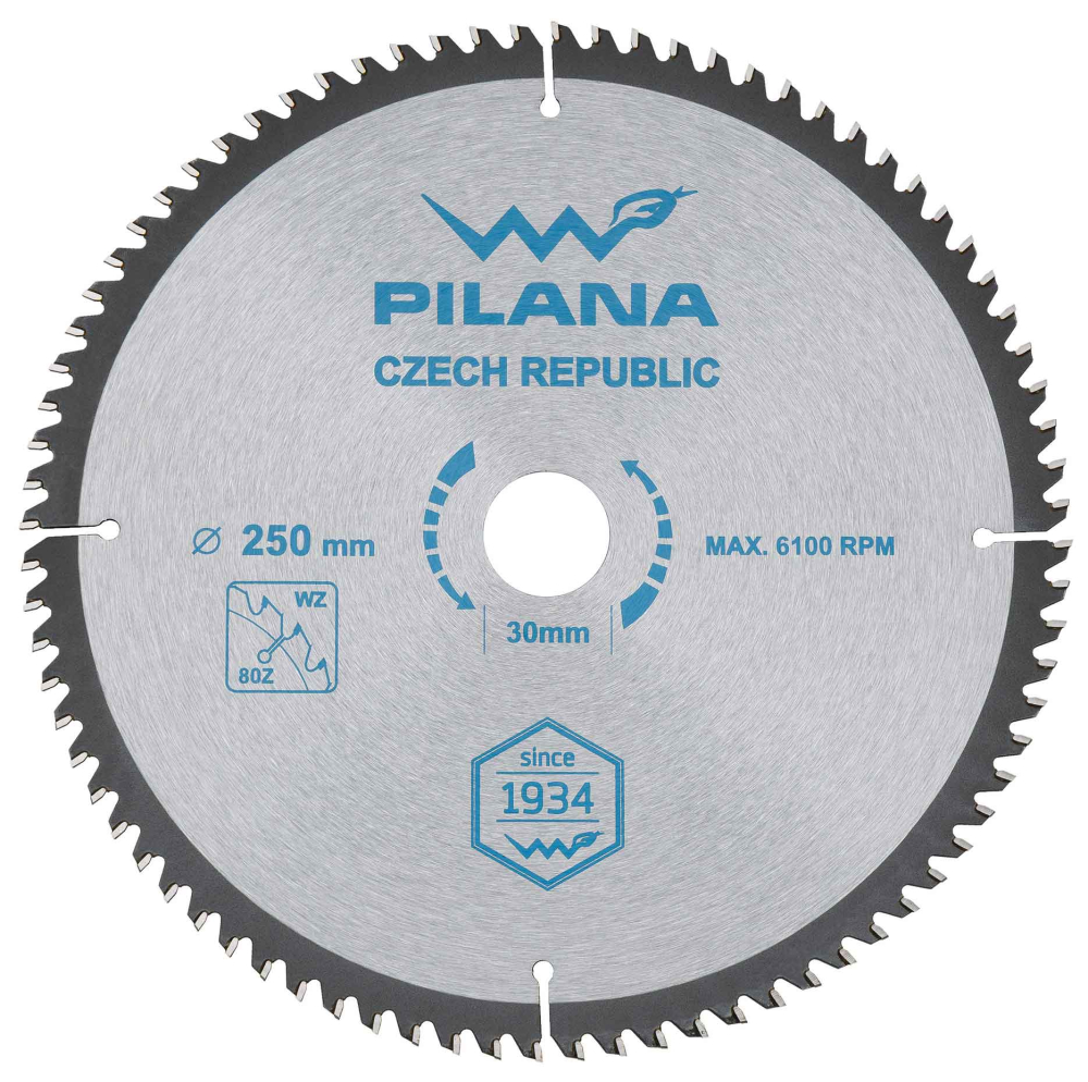 Pílový kotúč s SK plátkami 250x2,4x30 zuby 80 WZ, PILANA