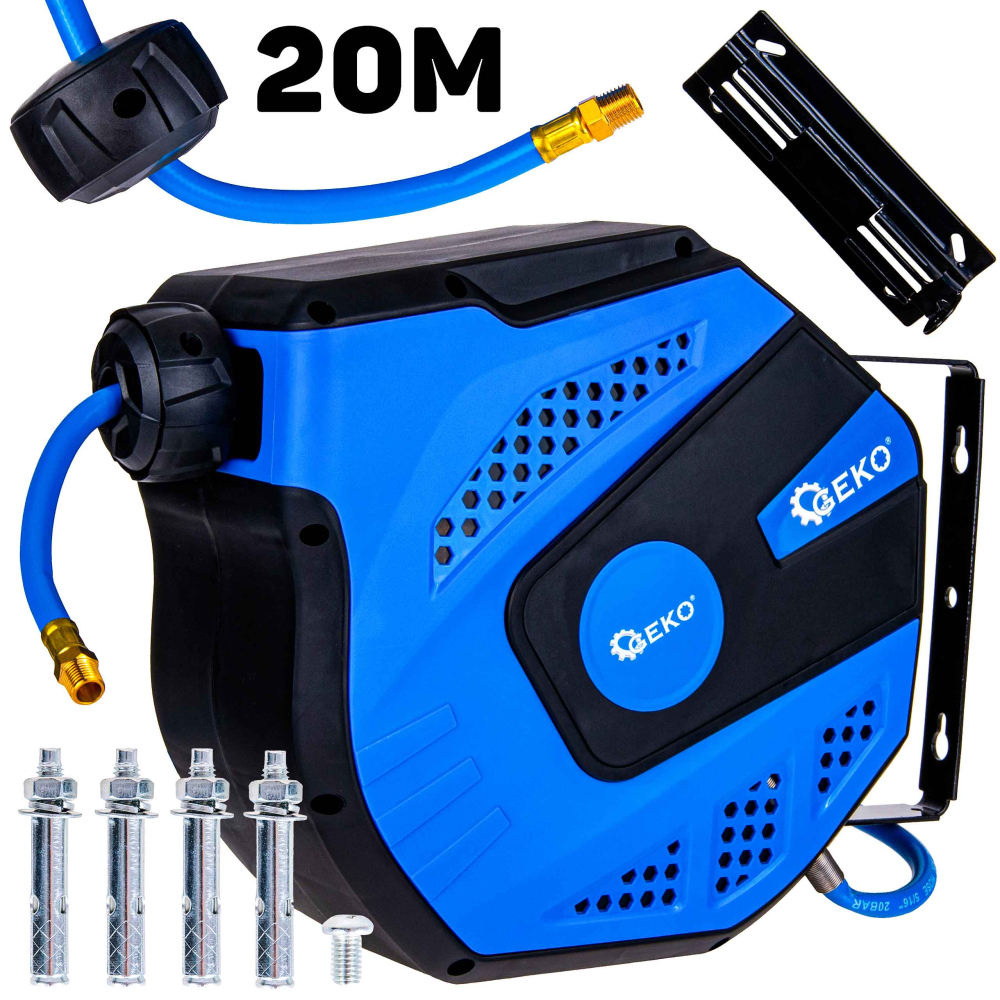 Samonavíjací závesný bubon s hadicou na vzduch, 8 x 12 mm, dĺžka 20 m, GEKO