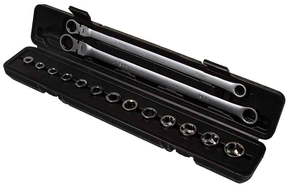 Sada dlhých račňových kľúčov s kĺbom, 15-dielna, 8 - 24 mm v kufríku, MAR-POL