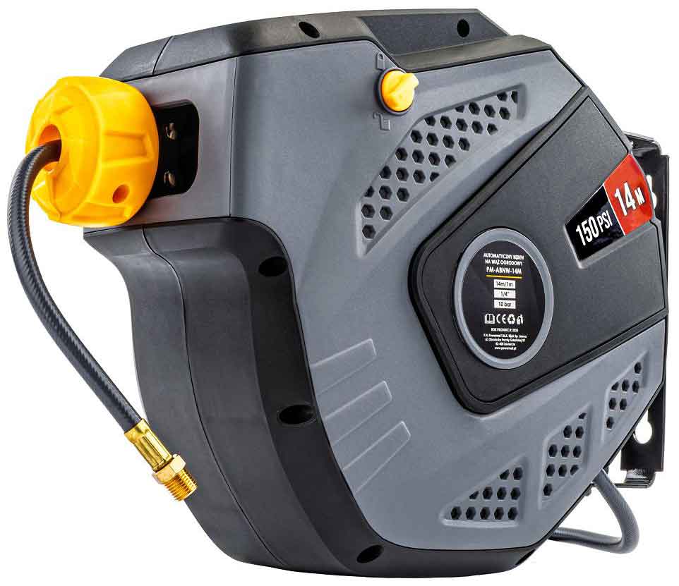 Samonavíjací závesný bubon s hadicou na vzduch, 6,5x10 mm, dĺžka 14 m, POWERMAT