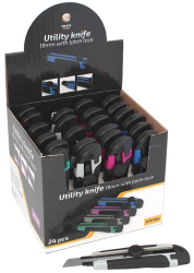 Sada ulamovac�ch no�ov 18 mm v predajnom boxe, 24 ks, s kolieskom, 4 farby, XL-TOOLS