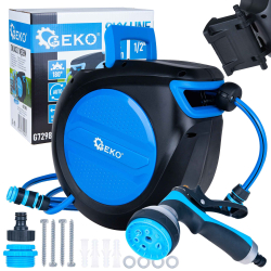 Nav�jac� bubon s dr�iakom na stenu so z�hradnou hadicou 20 m, GEKO