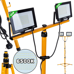 LED reflektor 2x50W s teleskopick�m stojanom, studen� biela 6500K, KELTIN