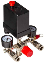 Tlakov� sp�na� na kompresor, 6-8 barov, 400V, 2 v�stupy 1/4" s manometrami, MAR-POL